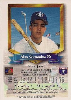 1994 Finest #433 Alex Gonzalez Back