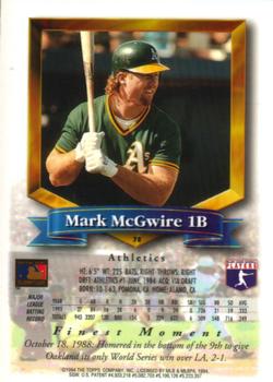 1994 Finest #78 Mark McGwire Back