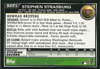 2010 Bowman Draft Picks & Prospects #BDP1 Stephen Strasburg  Back