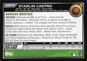 2010 Bowman Draft Picks & Prospects #BDP4 Starlin Castro  Back