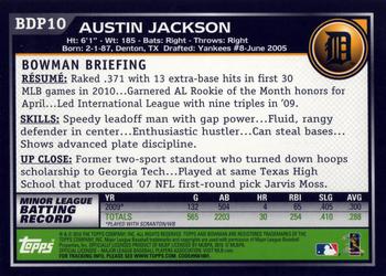 2010 Bowman Draft Picks & Prospects #BDP10 Austin Jackson  Back