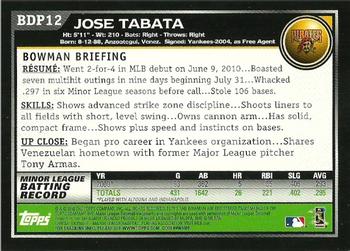 2010 Bowman Draft Picks & Prospects #BDP12 Jose Tabata  Back