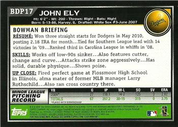2010 Bowman Draft Picks & Prospects #BDP17 John Ely  Back