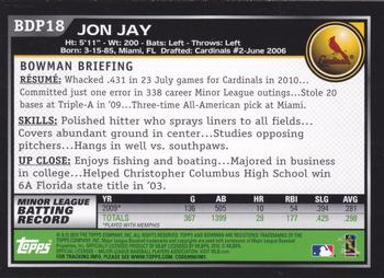 2010 Bowman Draft Picks & Prospects #BDP18 Jon Jay  Back