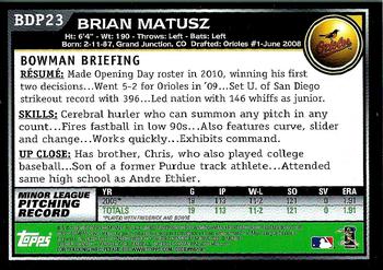 2010 Bowman Draft Picks & Prospects #BDP23 Brian Matusz  Back