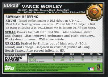 2010 Bowman Draft Picks & Prospects #BDP28 Vance Worley  Back