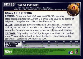 2010 Bowman Draft Picks & Prospects #BDP35 Sam Demel  Back