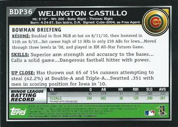 2010 Bowman Draft Picks & Prospects #BDP36 Welington Castillo  Back