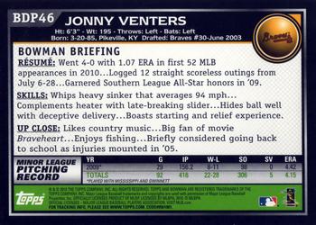 2010 Bowman Draft Picks & Prospects #BDP46 Jonny Venters Back