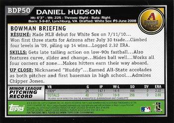 2010 Bowman Draft Picks & Prospects #BDP50 Daniel Hudson  Back