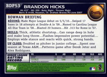 2010 Bowman Draft Picks & Prospects #BDP53 Brandon Hicks  Back