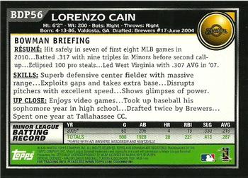 2010 Bowman Draft Picks & Prospects #BDP56 Lorenzo Cain  Back