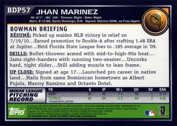 2010 Bowman Draft Picks & Prospects #BDP57 Jhan Marinez  Back