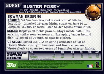 2010 Bowman Draft Picks & Prospects #BDP61 Buster Posey  Back