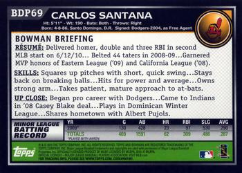 2010 Bowman Draft Picks & Prospects #BDP69 Carlos Santana  Back