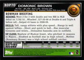 2010 Bowman Draft Picks & Prospects #BDP70 Domonic Brown  Back