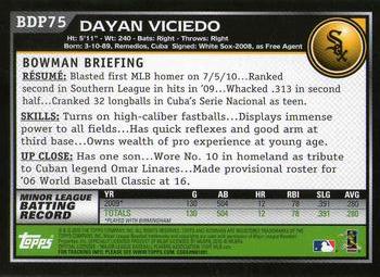 2010 Bowman Draft Picks & Prospects #BDP75 Dayan Viciedo  Back