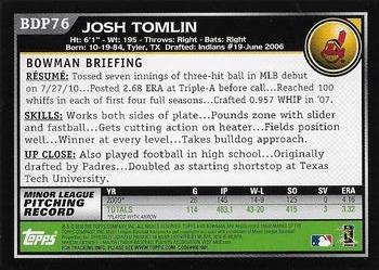 2010 Bowman Draft Picks & Prospects #BDP76 Josh Tomlin  Back