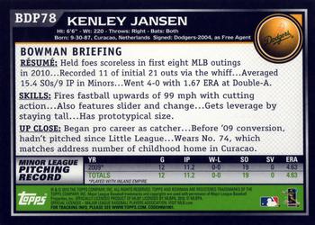 2010 Bowman Draft Picks & Prospects #BDP78 Kenley Jansen  Back