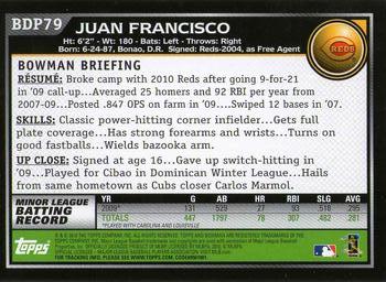 2010 Bowman Draft Picks & Prospects #BDP79 Juan Francisco  Back