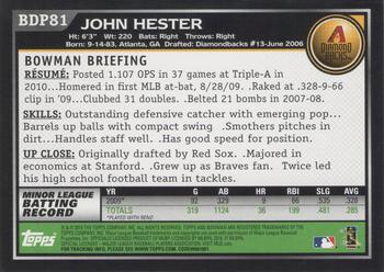 2010 Bowman Draft Picks & Prospects #BDP81 John Hester  Back
