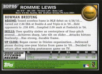 2010 Bowman Draft Picks & Prospects #BDP86 Rommie Lewis  Back