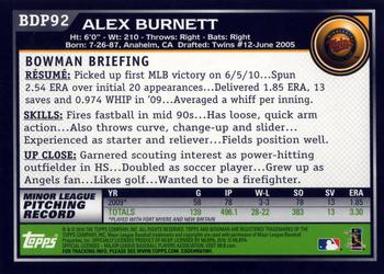 2010 Bowman Draft Picks & Prospects #BDP92 Alex Burnett  Back