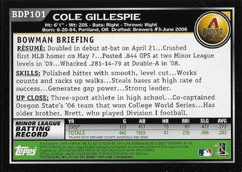 2010 Bowman Draft Picks & Prospects #BDP101 Cole Gillespie  Back