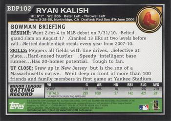 2010 Bowman Draft Picks & Prospects #BDP102 Ryan Kalish  Back