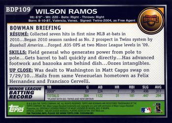 2010 Bowman Draft Picks & Prospects #BDP109 Wilson Ramos  Back