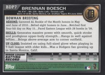 2010 Bowman Draft Picks & Prospects #BDP7 Brennan Boesch  Back