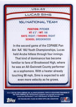2010 Topps USA Baseball #USA-63 Lucas Sims  Back