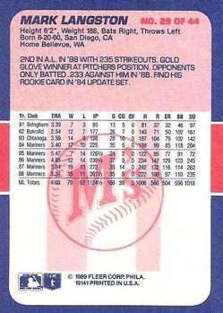 1989 Fleer Baseball's Exciting Stars #29 Mark Langston Back