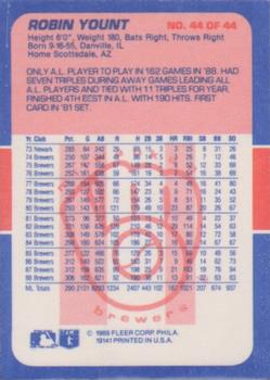 1989 Fleer Baseball's Exciting Stars #44 Robin Yount Back