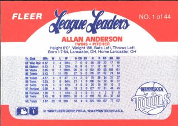 1989 Fleer League Leaders #1 Allan Anderson Back