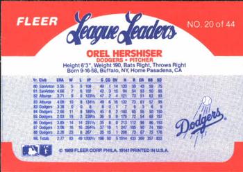 1989 Fleer League Leaders #20 Orel Hershiser Back