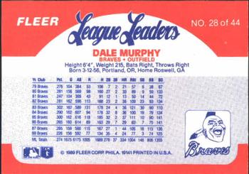 1989 Fleer League Leaders #28 Dale Murphy Back