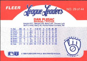 1989 Fleer League Leaders #29 Dan Plesac Back