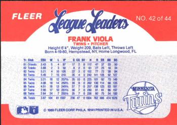 1989 Fleer League Leaders #42 Frank Viola Back