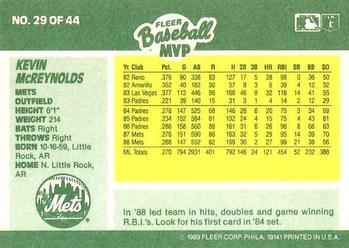 1989 Fleer Baseball MVPs #29 Kevin McReynolds Back