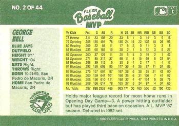 1989 Fleer Baseball MVPs #2 George Bell Back