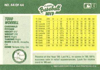 1989 Fleer Baseball MVPs #44 Todd Worrell Back