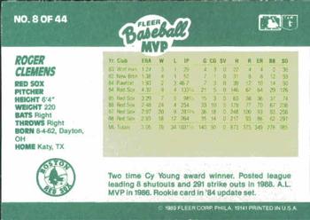 1989 Fleer Baseball MVPs #8 Roger Clemens Back