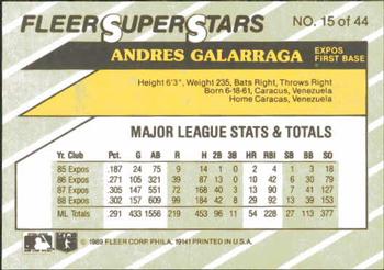1989 Fleer SuperStars #15 Andres Galarraga Back