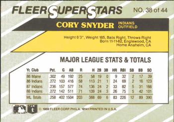 1989 Fleer SuperStars #38 Cory Snyder Back