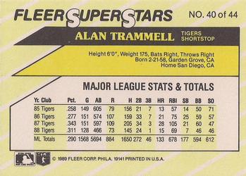 1989 Fleer SuperStars #40 Alan Trammell Back