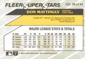 1989 Fleer SuperStars #29 Don Mattingly Back