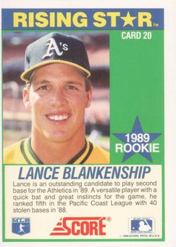 1989 Score Hottest 100 Rising Stars #20 Lance Blankenship Back