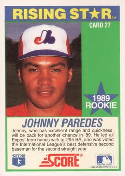 1989 Score Hottest 100 Rising Stars #27 Johnny Paredes Back