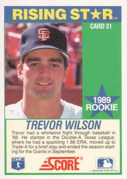 1989 Score Hottest 100 Rising Stars #31 Trevor Wilson Back